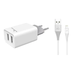 Φορτιστής Πρίζας Powertech & καλώδιο Lightning PT-777, 2x USB, 2.1A