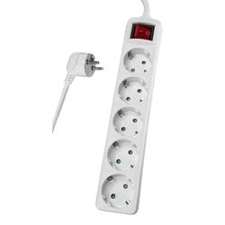 Πολύπριζο Powertech PT-876, 5x schuko, 16A, 3m, λευκός