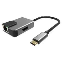 Αντάπτορας Δικτύου USB Powertech Type-C σε HDMI + RJ45 + PD PTH-053, 4K, γκρι