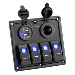 Πρίζα Σκάφους Powertech Πάνελ Σκαφών & Οχημάτων Ptl-017, Πρίζα 12V/2X Usb/4X Διακόπτες