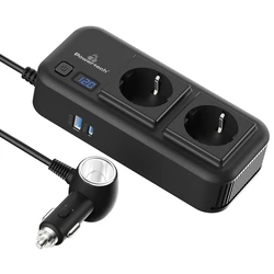 POWERTECH car inverter PTL-029, 200W, 12V/24V DC to 2x 110V/220V AC, with 2x USB-C / 2x USB