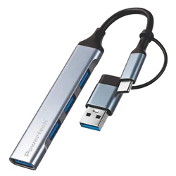 POWERTECH Hub 4 Θυρών USB 3.0 με USB-C, Γκρι (PTR-0206)