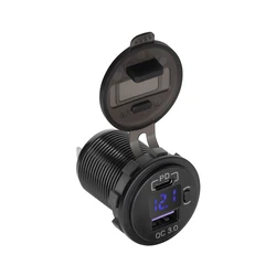 Φορτιστής Αυτοκινήτου Peiying USB+USB C με QC, και μετρητή τάσης 48W