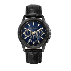 Ανδρικό Ρολόι Trussardi R2451153001 (44mm) Δερμάτινο Λουράκι Μαύρο
