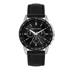 Ανδρικό Ρολόι Trussardi R2451153002 (44mm) Δερμάτινο Λουράκι Μαύρο