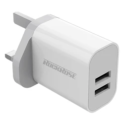Φορτιστής Πρίζας Rockrose UK Casa A2, 2x USB, 2.4A 12W, λευκός