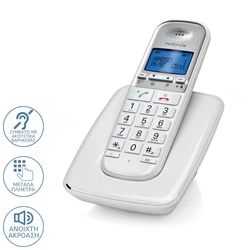 Ασύρματο Τηλέφωνο Motorola S3001 WHITE (Ελληνικό Μενού) συμβατό με ακουστικά βαρηκοΐας