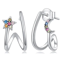 Σκουλαρίκι Bamoerα Διπλοί Κρίκοι Sce1480, Κυβική Ζιρκόνια, Ασήμι 925