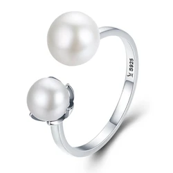 Δαχτυλίδι Bamoer SCR192 με Λευκές Πέρλες, Ανοιγόμενο, Ασήμι 925, Ασημί