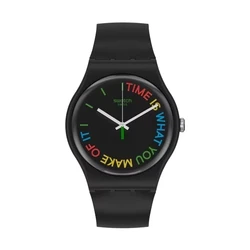 Ρολόι Swatch So29B103 (41mm) Καουτσούκ Λουράκι Μαύρο