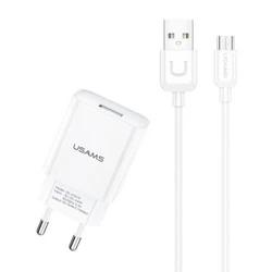 Φορτιστής Πρίζας Usams T21OCMC01 με Καλώδιο Micro USB, USB 2.1A, λευκός