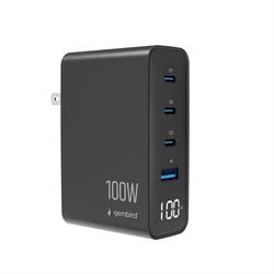 Gembird Φορτιστής GaN 4-Θυρών 100W (3x USB-C PD + 1x USB-A QC3.0) Μαύρος - TA-UC-1A3C-PD100-01-BK
