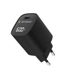 Gembird Φορτιστής USB-C 60W με LCD, Power Delivery PD 3.2 & Quick Charge 3.0 Μαύρο (TA-UC-1C-PD60LCD-01-BK)