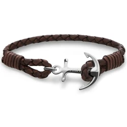 Βραχιόλι Unisex Tom Hope Tm0210 (18cm) Δερμάτινο, από Ασήμι Brown, Silver