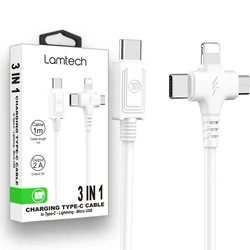 Καλώδιο USB Lamtech 3 IN 1 Charging Type-C TO Type-C/LIGHTNING/MICRO USB 1M White