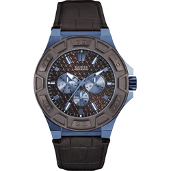 Ανδρικό Ρολόι Guess W0674G5 (43mm) Δερμάτινο Λουράκι Καφέ