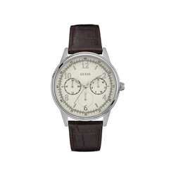 Ανδρικό Ρολόι Guess W0863G1 (44mm) Δερμάτινο Λουράκι Καφέ
