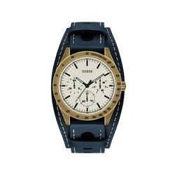 Ανδρικό Ρολόι Guess W1100G2 (44mm) Δερμάτινο Λουράκι Μπλε