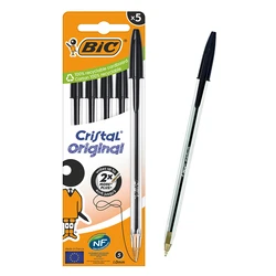 BIC στυλό διαρκείας ballpoint Cristal Original, 1mm μύτη, μαύρο, 5τμχ
