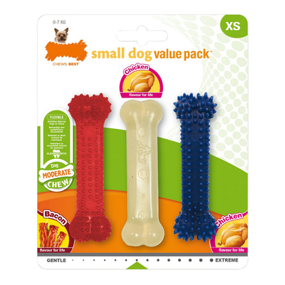 Product Μασητικό Οδοντοφυΐας Nylabone Σκύλου Value Pack Bacon Size S Κοτόπουλο (3 pcs) base image