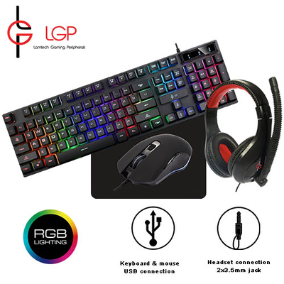 Product Σετ Πληκτρολόγιο Και Ποντίκι Ενσύρματο Lamtech 4 IN 1 RGB COMBO SET MERCURY base image