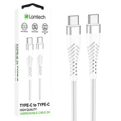 Product Καλώδιo USB Lamtech HQ UNBREAKABLE Type-C to Type-C WHITE 2M base image