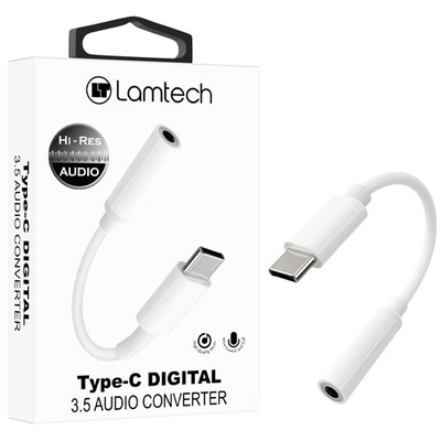 Product Αντάπτορας USB Lamtech Type-C Audio JACK 3,5mm WHITE base image