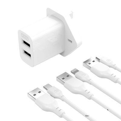 Product Φορτιστής Πρίζας XO L109 (UK) Dual USB-A 2.4A with Type-C cable base image