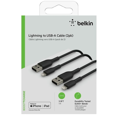 Product Καλώδιο USB σε Lightning Belkin CAA001BT1MBK2PK 1 m Μαύρο (x2) base image