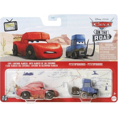 Product Mattel Disney Pixar: Cars On the Road - Cave Lightning McQueen Pitstoposaurus (Set of 2) (HLH63) EN,FR,DE,ES,PT,IT,NL,SE,DK,NO,FI,PL,CZ,SK,HU,RU,GR,TR,AR Pack / Carton Blister Pack base image