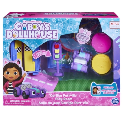 Product Spin Master Gabbys Dollhouse: Carlita Purr-ific Play Room Deluxe Room Set (6064149) EN,FR,ES,DE,NL,IT,PT,RU,PL,CZ,SK,HU,RO,GR,HR,BG,SL,TR Pack / Carton Window Box with Plastic Film base image
