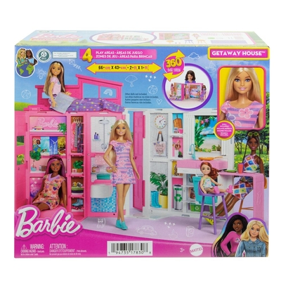 Product Mattel Barbie Getaway House Playset (HRJ76) EN,FR,DE,IT,NL,ES,PT,SE,FI,DK,NO,BG,PL,CZ,SL,HU,RO,GR,TR,RU,AR Pack / Carton Pack base image