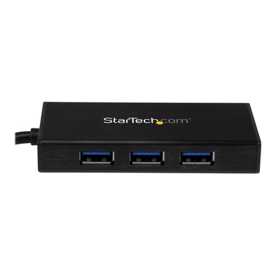 Product USB Hub StarTech 3 port USB 3.0 hub with Gigabit Ethernet adapter aluminum base image