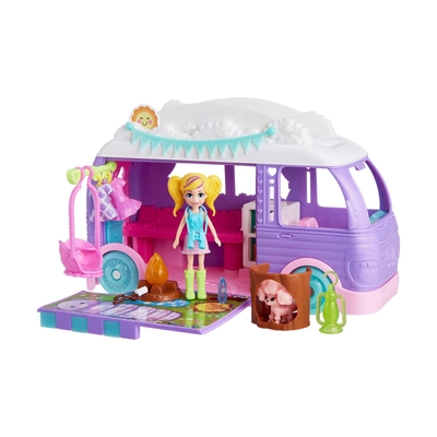 Product Κούκλα Mattel Polly Pocket Tiny Worlds Big Surprises! Glamping Camper Van Vehicle Playset (JCC32) base image