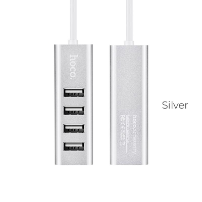 Product USB Hub Hoco 2.0, 4 Port, Και Φόρτιση, Hb1, Ασημί base image