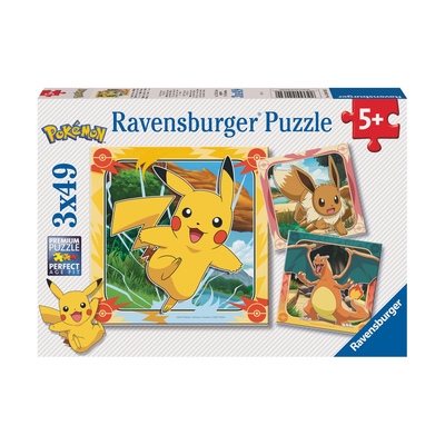Product Παζλ Ravensburger: Pokemon - Pikachu, Charizard and Eevee! (3x49 pcs) base image