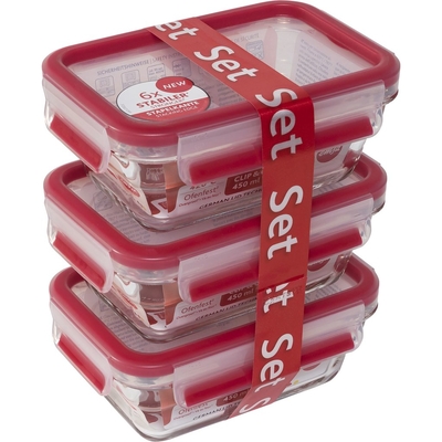 Product Δοχείο Φαγητού Emsa Clip&Close Glass Storage Box 3-pieces base image