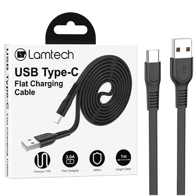 Product Καλώδιo USB Lamtech Type-C 3.0A FLAT 1M Black base image