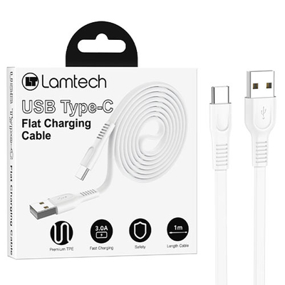 Product Καλώδιo USB Lamtech Type-C 3.0A FLAT 1M WHITE base image