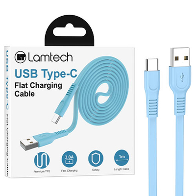Product Καλώδιo USB Lamtech Type-C 3.0A FLAT 1M BLUE base image