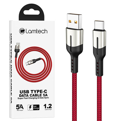 Product Καλώδιo USB Lamtech USB Type-C Data 5A 1,2M RED base image