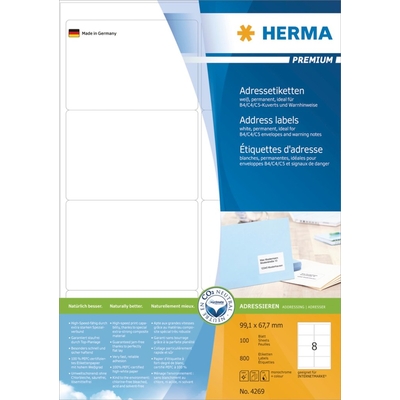 Product Αυτοκόλλητες Ετικέτες Herma A4 White 99,1x67,7 mm paper 800 St. base image