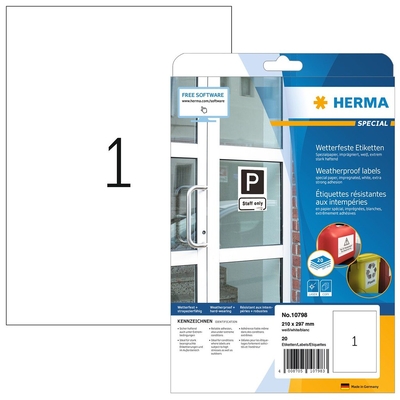 Product Αυτοκόλλητες Ετικέτες Herma Weatherproof Waterproof Labels A4 20 Sheets 210x297 base image