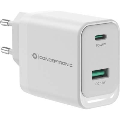 Product Φορτιστής Πρίζας Conceptronic 2Port 45W,1xUSB-C,1xUSB-A White base image