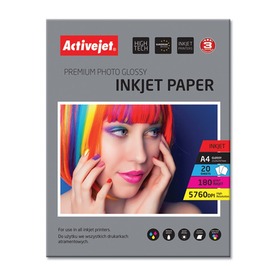 Product Φωτογραφικό χαρτί Activejet AP4-180G20 for ink printers; A4; 20 pcs base image
