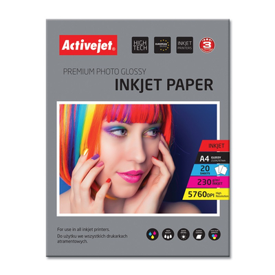 Product Φωτογραφικό χαρτί Activejet AP4-230G20 for ink printers; A4; 20 pcs base image
