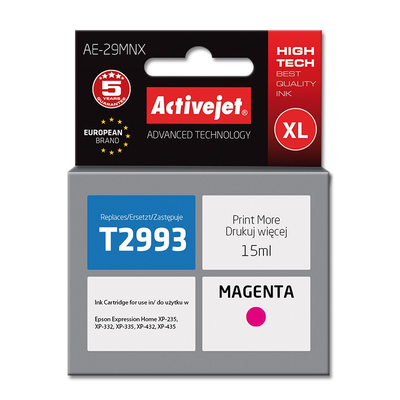 Product Μελάνι συμβατό Activejet AE-29MNX for Epson printer, Epson 29XL T2993 Supreme; 15 ml; magenta base image