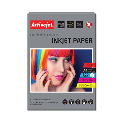 Product Φωτογραφικό χαρτί Activejet AP4-125M100 matt for ink printers; A4; 100 pcs base image