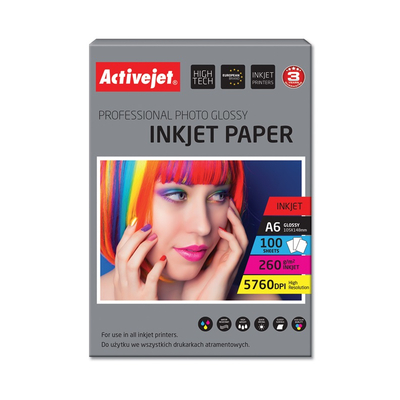 Product Φωτογραφικό χαρτί Activejet AP6-260GR100 for ink printers; A6; 100 pcs base image