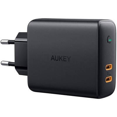 Product Φορτιστής Πρίζας Aukey PA-D5 GaN Black 2xUSB C 3.0 63W 6A Dynamic Detect base image